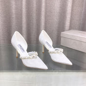 JIMMY CHOO 26S HIGH HEELS 85 MM IN WHITE LACE PEARL-EMBELLISHED