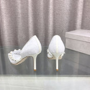 JIMMY CHOO 26S HIGH HEELS 85 MM IN WHITE LACE PEARL-EMBELLISHED