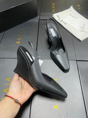 ALAIA 26S WEDGE SLINGBACKS 95 MM IN BLACK CALFSKIN