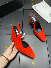 ALAIA 26S WEDGE SLINGBACKS 95 MM IN ORANGE RED SUEDE