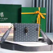 CASSETTE TRUNK BAG 21 IN GREY GOYARDINE CANVAS & CLAMECY COWHIDE