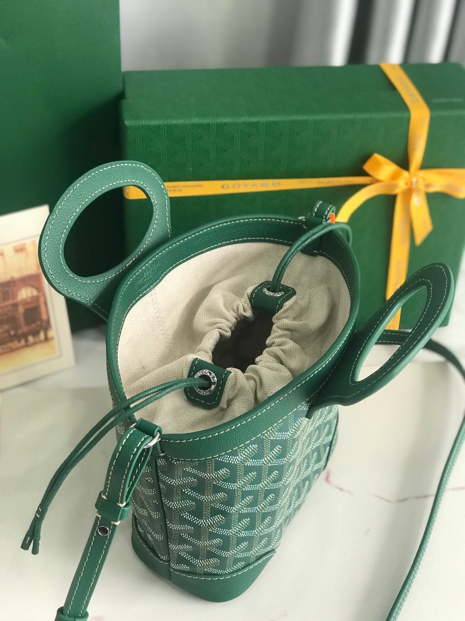 GOYA 26S BELUGA MINI BAG 23MM IN DEEP TEAL GREEN GOYARDINE CANVAS AND CALFSKIN