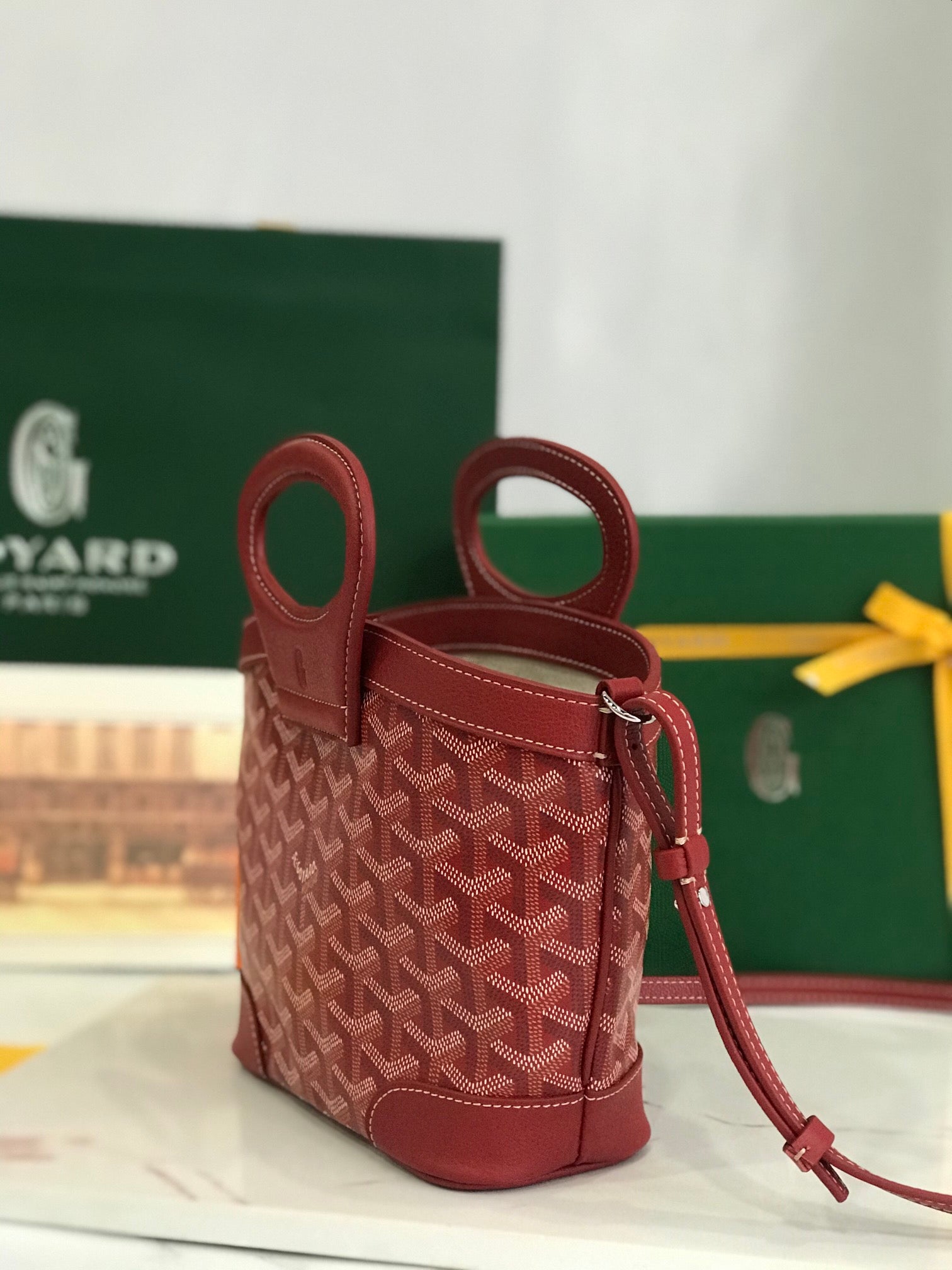 GOYA 26S BELUGA MINI BAG 23MM IN DARK RED GOYARDINE CANVAS AND CALFSKIN