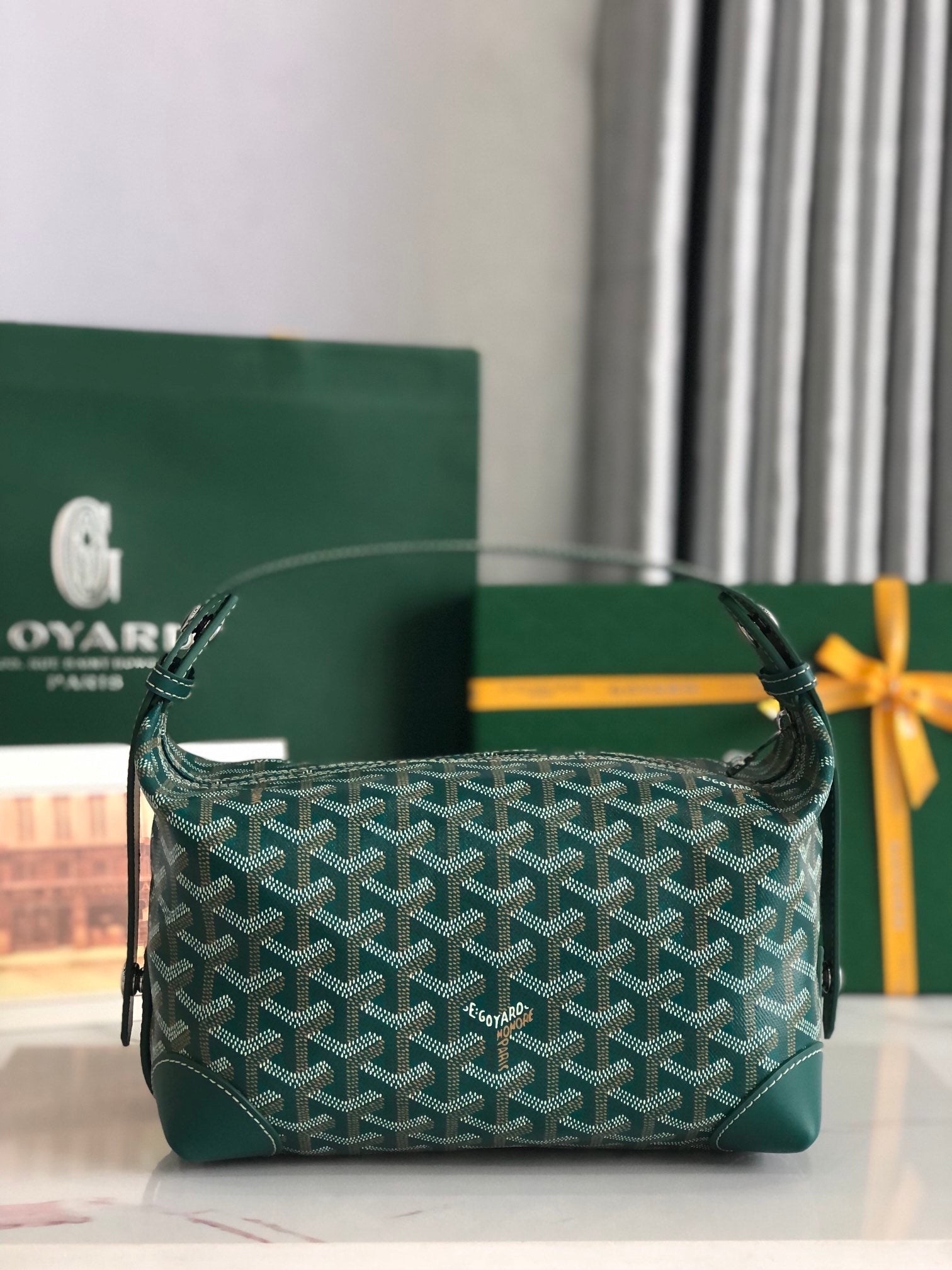 GOYA 26S BOEING 25MM IN DARK GREEN GOYARDINE CANVAS AND CALFSKIN
