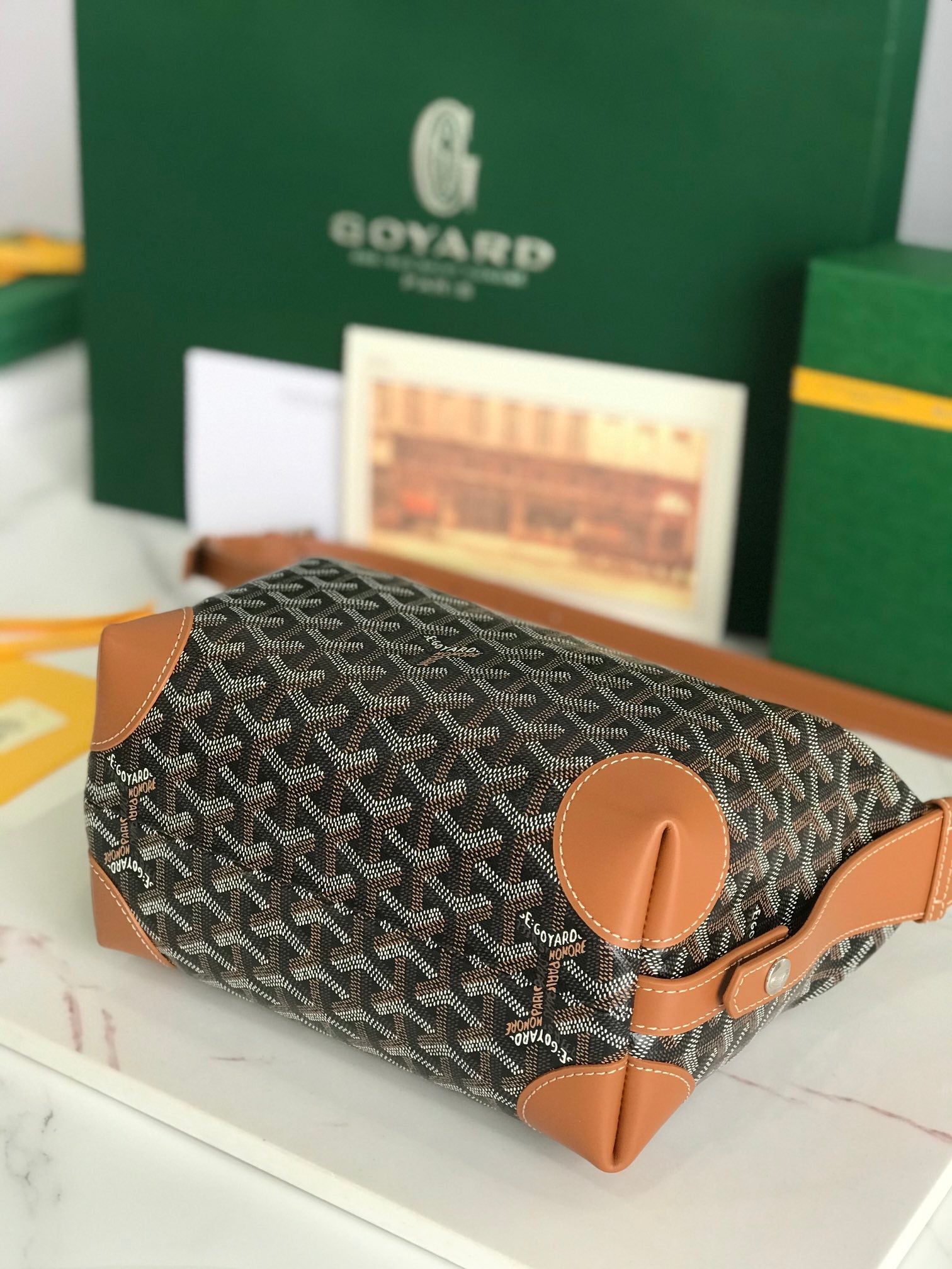 GOYA 26S BOEING 25MM IN BROWN GOYARDINE CANVAS AND CALFSKIN