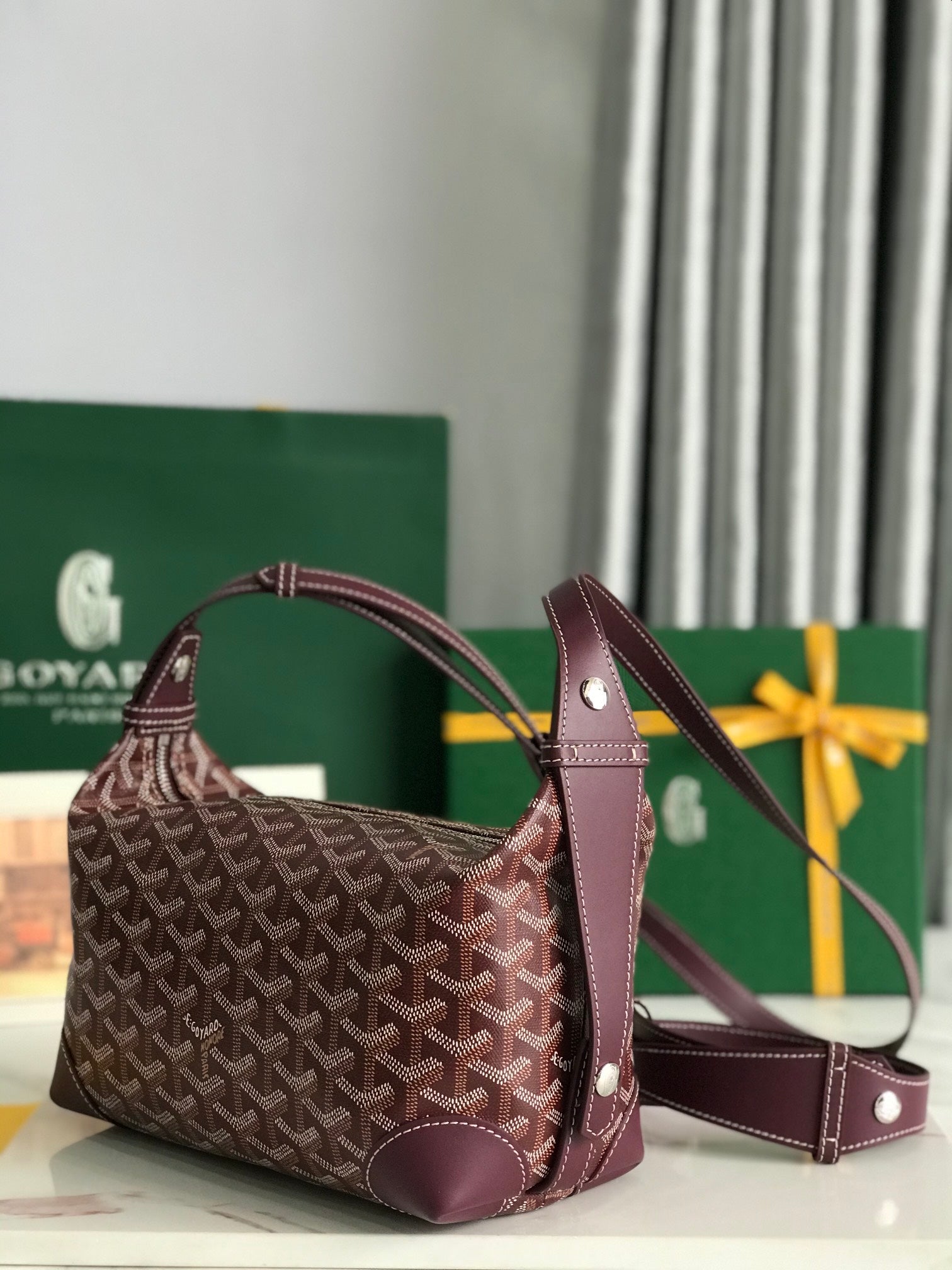 GOYA 26S BOEING 25MM IN BURGUNDY RED GOYARDINE CANVAS AND CALFSKIN