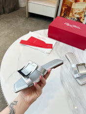 VIV' BY THE SEA MULES IN SILVER CALFSKIN SILVER BUCKLE