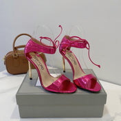 TOM FORD 26S HIGH HEEL SANDALS IN DARK METALLIC PINK SNAKESKIN CALFSKIN