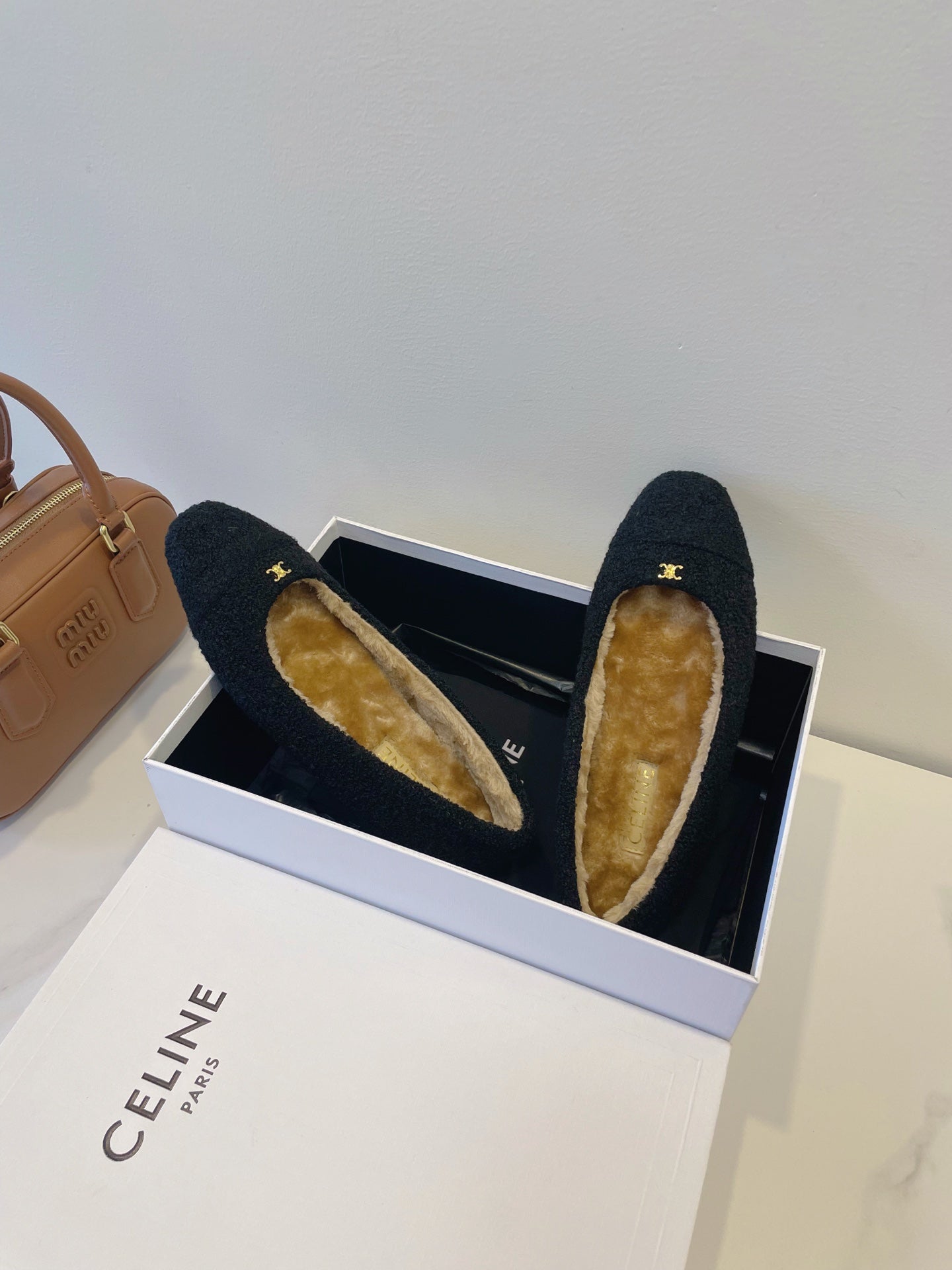 CELINE 26S FLAT SHOES IN BLACK WOOL