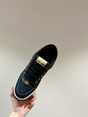 GUCCI 26S SCREENER SNEAKER IN DARK BLUE DENIM AND LEATHER