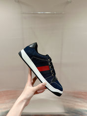 GUCCI 26S SCREENER SNEAKER IN DARK BLUE DENIM AND LEATHER