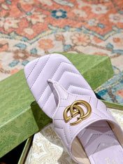 HIGH THONG MULE 55MM IN LIGHT PINK CALFSKIN WITH GOLD HARDWARE