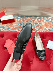 TROMPETTE BALLERINAS IN BLACK TWEED WITH WHITE STRIPES