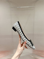 TROMPETTE BALLERINAS IN WHITE TWEED WITH BLACK STRIPES