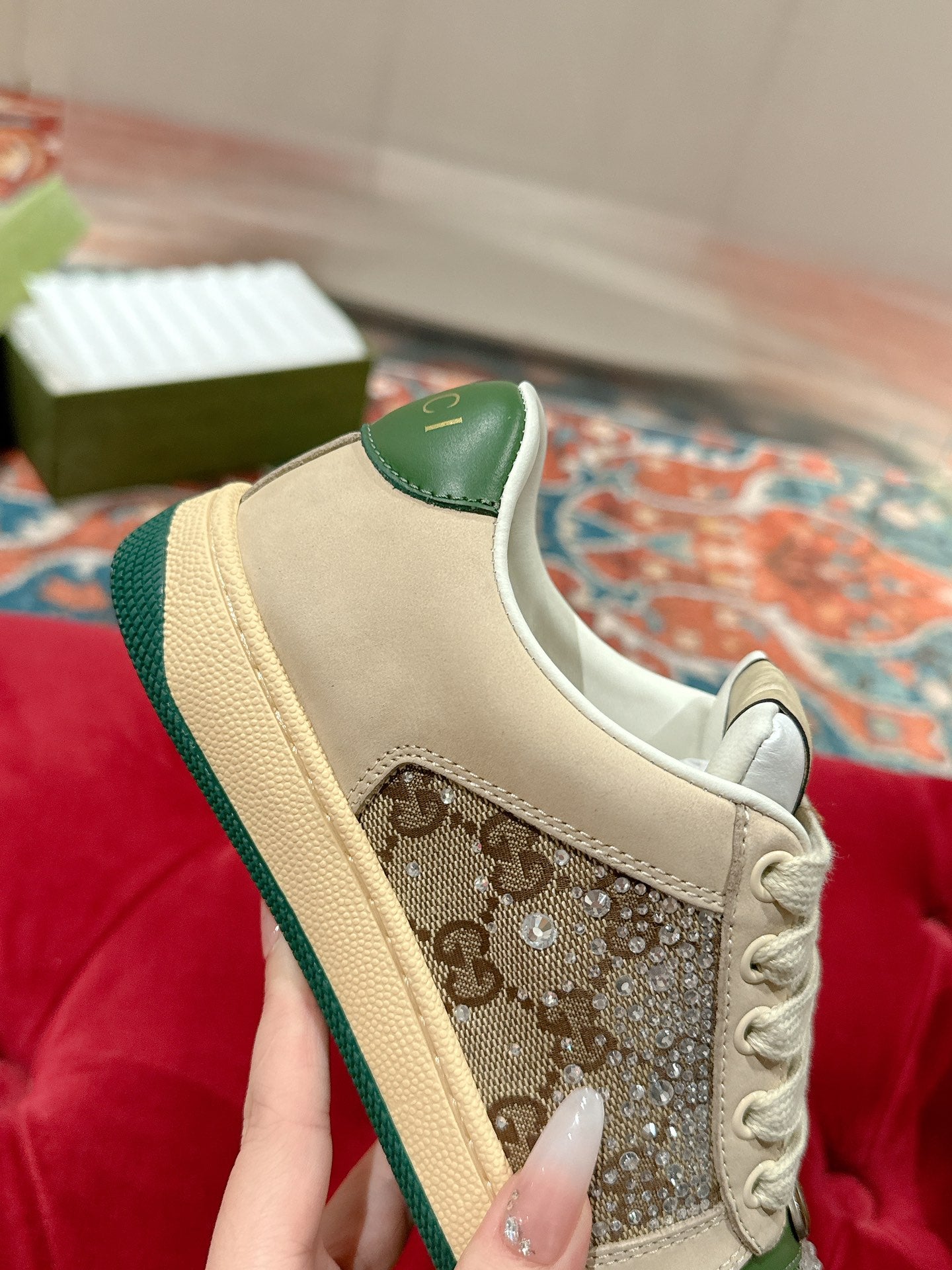 GUCCI 26S SCREENER SNEAKER IN BEIGE SUEDE MIX CANVAS