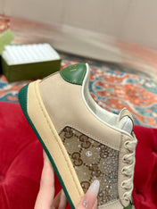 GUCCI 26S SCREENER SNEAKER IN BEIGE SUEDE MIX CANVAS