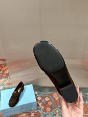 PRADA 26S LOAFERS 25MM IN CHOCOLATE BROWN SUEDE