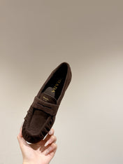 PRADA 26S LOAFERS 25MM IN CHOCOLATE BROWN SUEDE