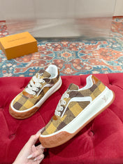 LV 26S PLAID SNEAKERS IN BROWN MIX YELLOW FABRIC