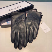 GLOVES WITH EMBROIDERY DESIGN IN BLACK LAMBSKIN AND WOOL LINING 407774