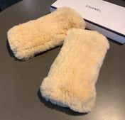 FINGERLESS HALF GLOVES IN BEIGE CREAM RABBIT FUR 462277