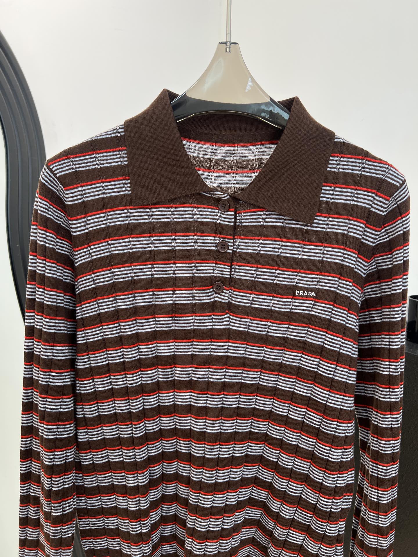 PRADA 26S LONG-SLEEVE KNIT POLO SHIRT 1073