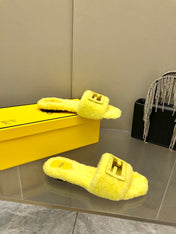 FENDI BAGUETTE SLIDE SLIPPERS IN BRIGHT YELLOW WOOL