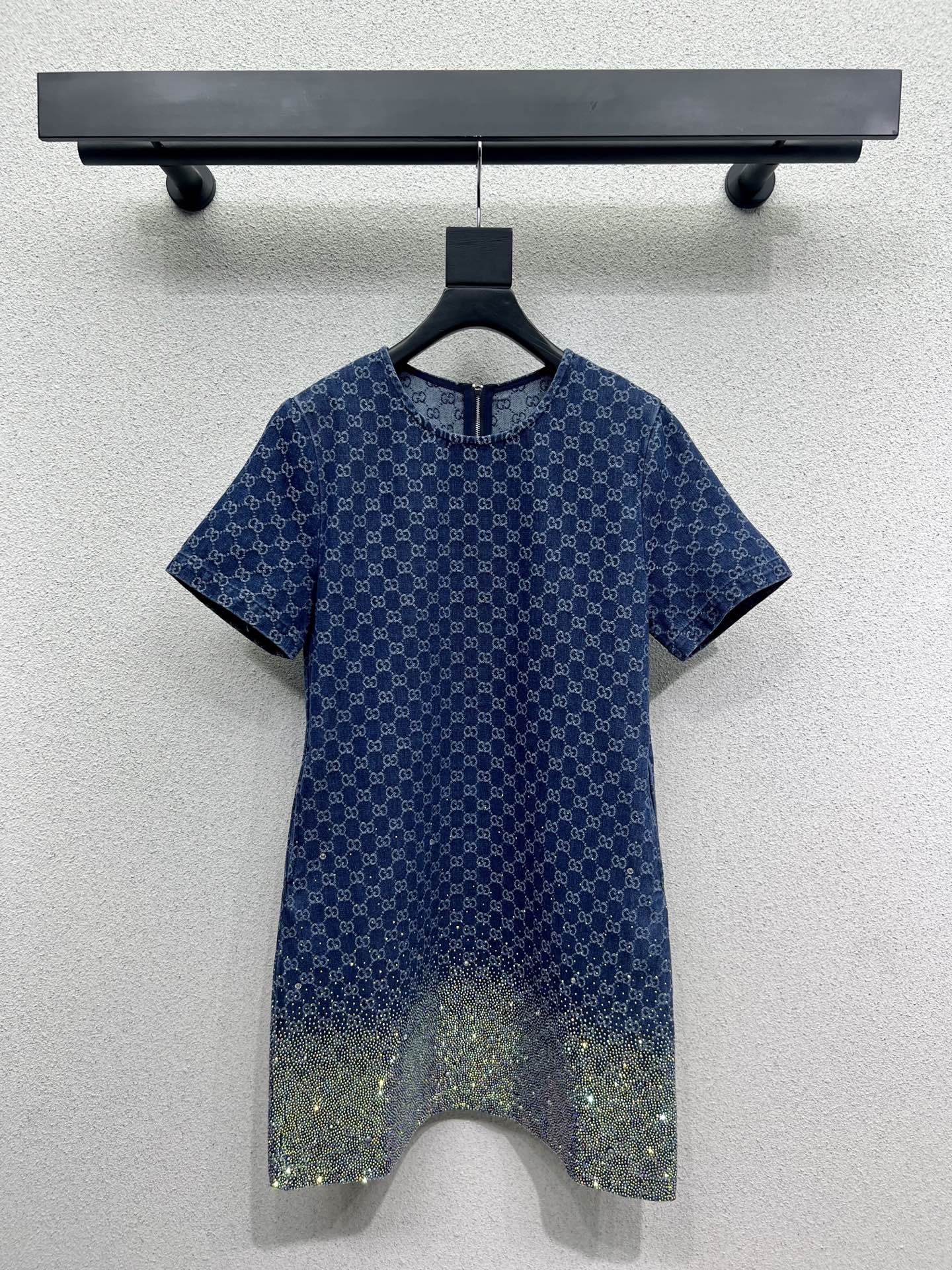 GG Blue Monogram Crystal Embellished Mini Dress