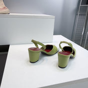 CHANEL 26S SLINGBACK 55 MM IN GREEN LAMBSKIN WITH WHITE CAP TOE
