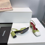 CHANEL 26S SLINGBACK 55 MM IN GREEN LAMBSKIN WITH WHITE CAP TOE