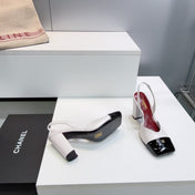 CHANEL 26S SLINGBACK 95 MM IN WHITE LAMBSKIN WITH BLACK CAP TOE