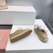 MIUMIU 26S LACE UP ESPADRILLE SNEAKERS IN LIGHT BROWN SUEDE ROPE SOLE