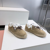MIUMIU 26S LACE UP ESPADRILLE SNEAKERS IN LIGHT BROWN SUEDE ROPE SOLE