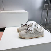 MIUMIU 26S LACE UP ESPADRILLE SNEAKERS IN LIGHT GREY SUEDE ROPE SOLE