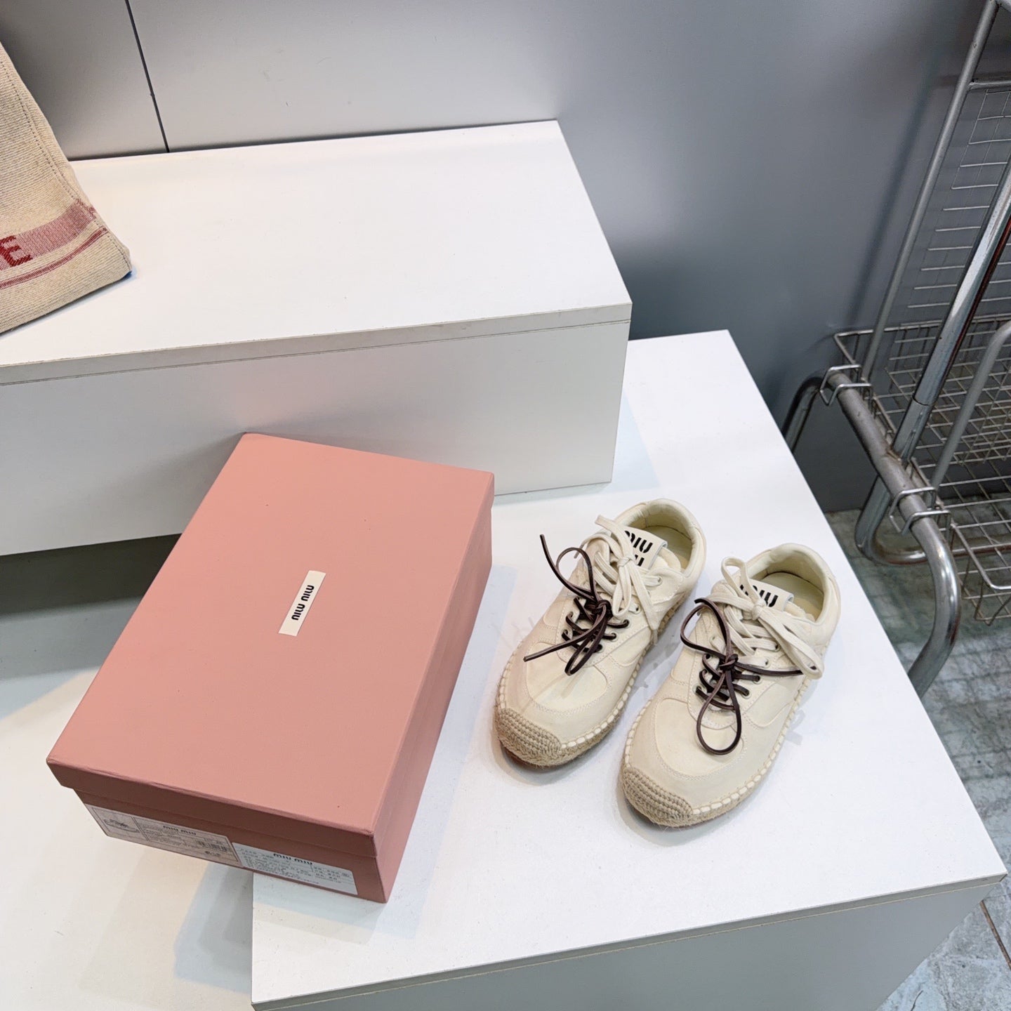 MIUMIU 26S LACE UP ESPADRILLE SNEAKERS IN CREAM WHITE SUEDE ROPE SOLE