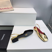 CHANEL 26S FLAT SLINGBACK IN GOLD LAMBSKIN AND BLACK SUEDE