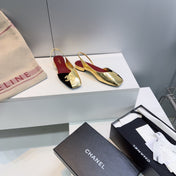 CHANEL 26S FLAT SLINGBACK IN GOLD LAMBSKIN AND BLACK SUEDE