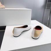 CHANEL 26S SQUARE-TOE FLATS IN BEIGE AND WHITE LAMBSKIN