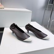 CHANEL 26S COLOR-BLOCK HIGH HEELS 45 MM IN DARK BROWN LAMBSKIN