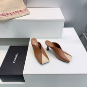 CHANEL 26S HIGH-HEEL MULES 70 MM IN BROWN AND BEIGE LAMBSKIN