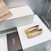 CHANEL 26S SQUARE-TOE BALLET FLATS IN BEIGE LAMBSKIN