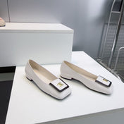 CHANEL 26S SQUARE-TOE BALLET FLATS IN WHITE WITH BLACK TRIM LAMBSKIN