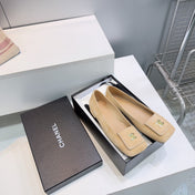 CHANEL 26S SQUARE-TOE BALLET FLATS IN BEIGE SUEDE