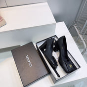 CHANEL 26S SQUARE-TOE HIGH HEELS 95 MM IN BLACK LAMBSKIN