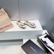CHANEL 26S BALLERINA FLATS IN WHITE WITH BLACK TRIM LAMBSKIN