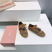 MIUMIU 26S SNEAKERS IN CARAMEL BROWN MESH AND SUEDE