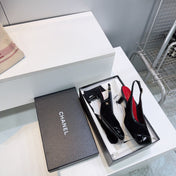 CHANEL 26S HIGH HEEL SLINGBACK PUMPS 65 MM IN BLACK LAMBSKIN AND SUEDE