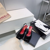 CHANEL 26S HIGH HEEL SLINGBACK PUMPS 65 MM IN BLACK LAMBSKIN AND SUEDE