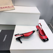 CHANEL 26S HIGH HEEL SLINGBACK PUMPS 65 MM IN BLACK AND RED LAMBSKIN