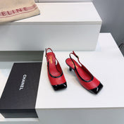 CHANEL 26S HIGH HEEL SLINGBACK PUMPS 65 MM IN BLACK AND RED LAMBSKIN